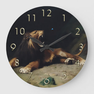 Lion Snapping at a Butterfly Large Clock