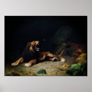 Lion Snapping at a Butterfly Poster