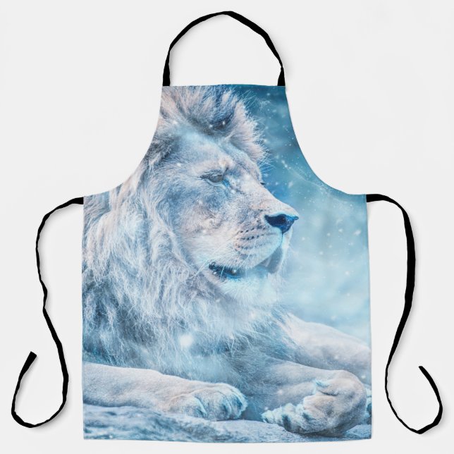 Lion snow lying down art animal apron (Front)