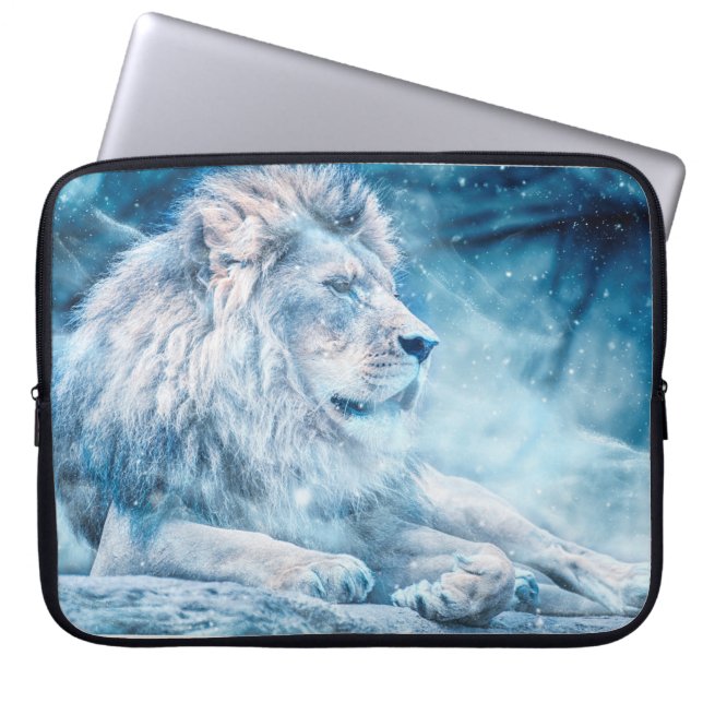 Lion snow lying down art animal laptop sleeve (Front)