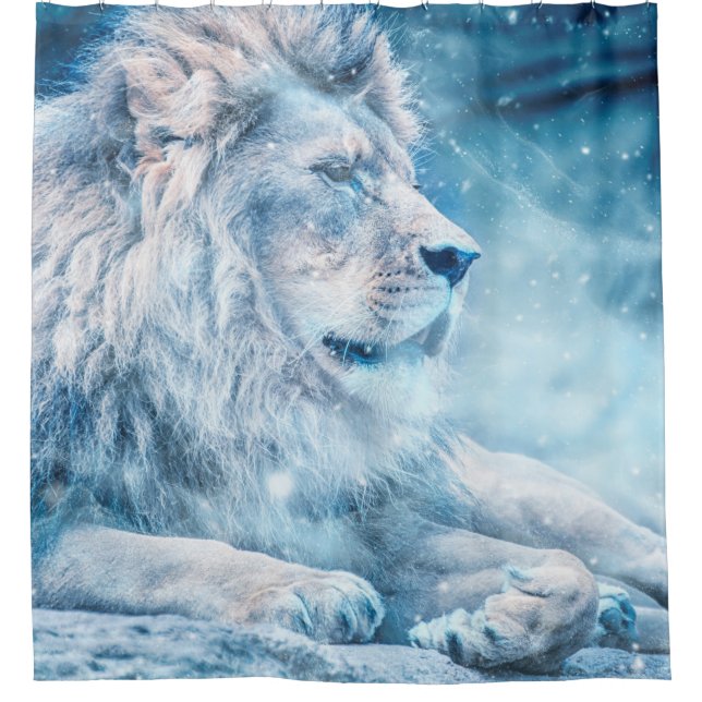 Lion snow lying down art animal shower curtain (Front)