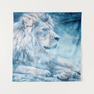 Lion snow lying down art animal tapestry