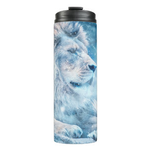 Lion snow lying down art animal thermal tumbler