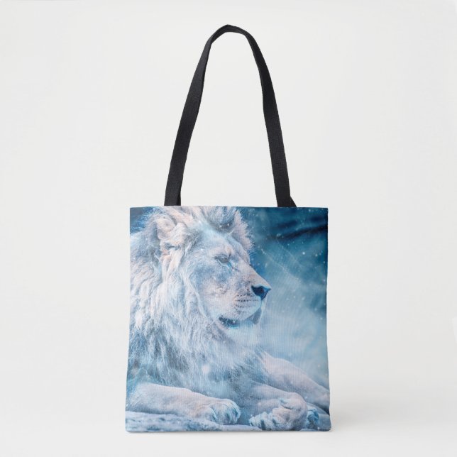Lion snow lying down art animal tote bag (Front)