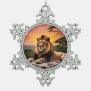 Lion Snowflake Pewter Christmas Ornament