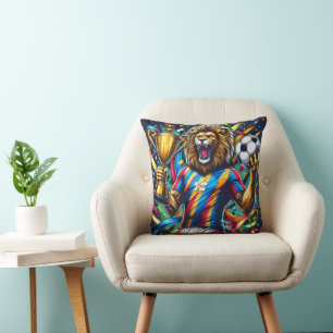Lion Soccer Champion Trophy Football Victory Cushion