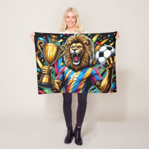 Lion Soccer Champion Trophy Football Victory Fleece Blanket