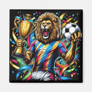 Lion Soccer Champion Trophy Football Victory Magnet