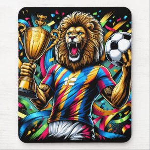 Lion Soccer Champion Trophy Football Victory Mouse Mat
