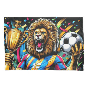 Lion Soccer Champion Trophy Football Victory Pillowcase