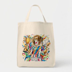Lion Soccer Champion Trophy Football Victory Tote Bag
