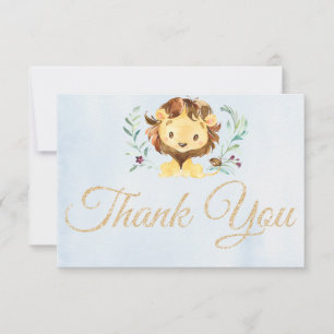 Lion Soft Watercolor Blue Thank You Card