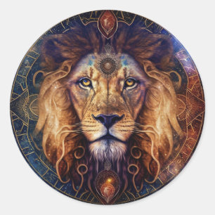 Lion Spirit Mandala Visionary Art Classic Round Sticker