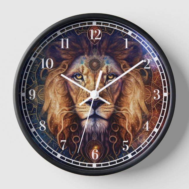Lion Spirit Mandala Visionary Art Clock (Front)