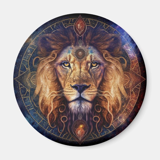 Lion Spirit Mandala Visionary Art Magnet (Front)