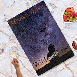 Lion Spirit Wild and Free Silhouette Setting Sun Jigsaw Puzzle