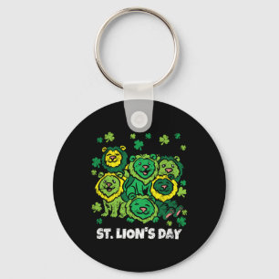 Lion St Patricks Day Cute Animal Shamrock Clover Key Ring