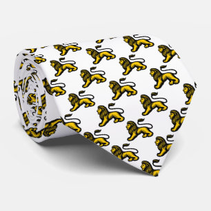Lion Statant - Black with Amber on White Tie