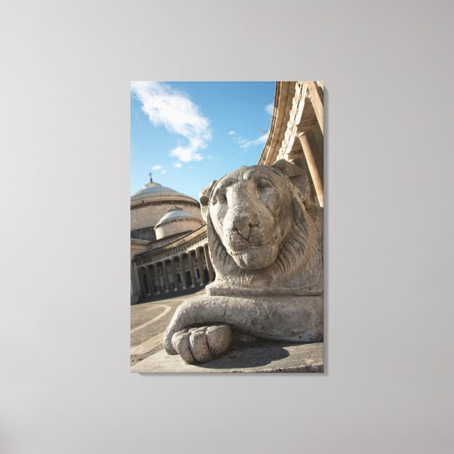 Lion statue in front of San Francesco di Paola Canvas Print (Front)