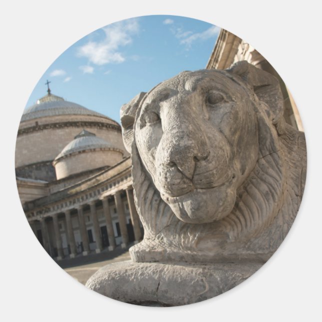 Lion statue in front of San Francesco di Paola Classic Round Sticker (Front)