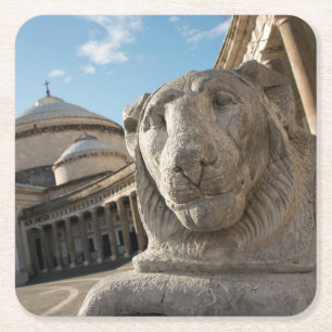 Lion statue in front of San Francesco di Paola Square Paper Coaster