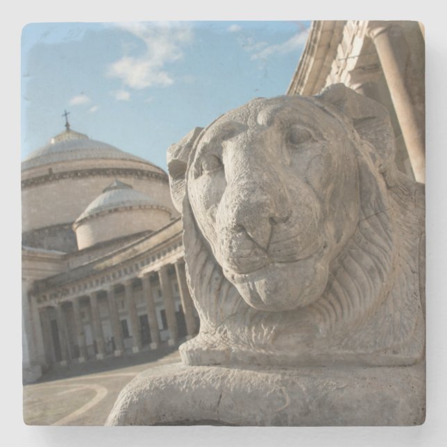 Lion statue in front of San Francesco di Paola Stone Coaster (Front)