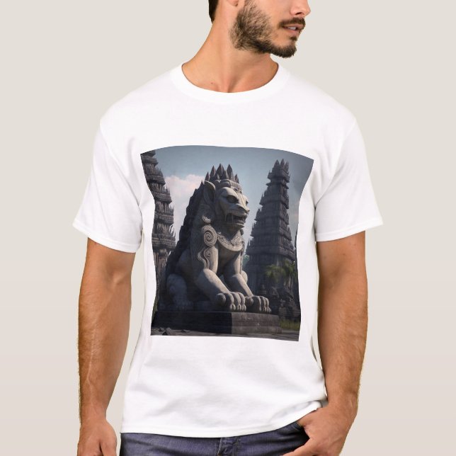 Lion Statue with Prambanan Temple in theBackground T-Shirt (Front)