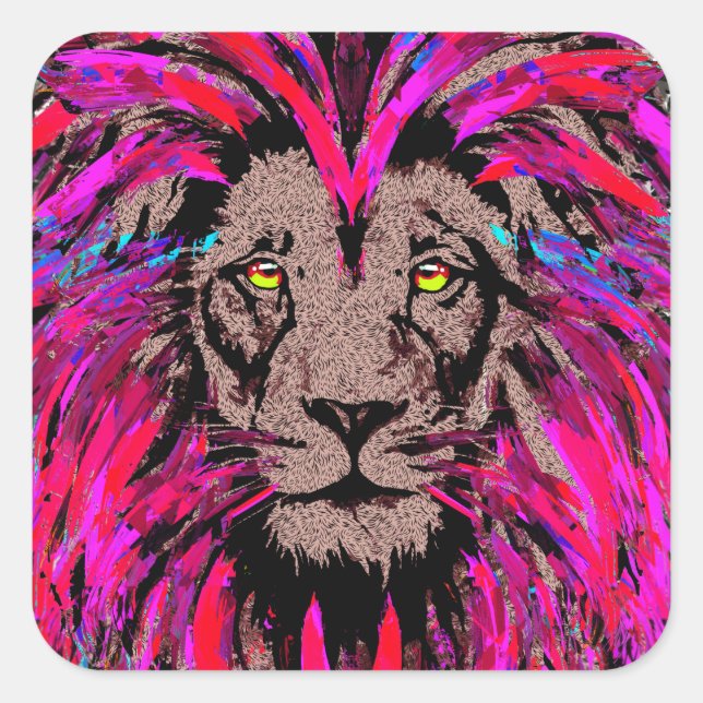 Lion Sticker - Girly Pink Lion Sticker Square (Front)