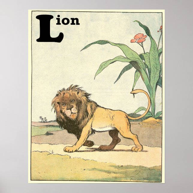Lion Storybook Illustrated Alphabet Poster (Front)