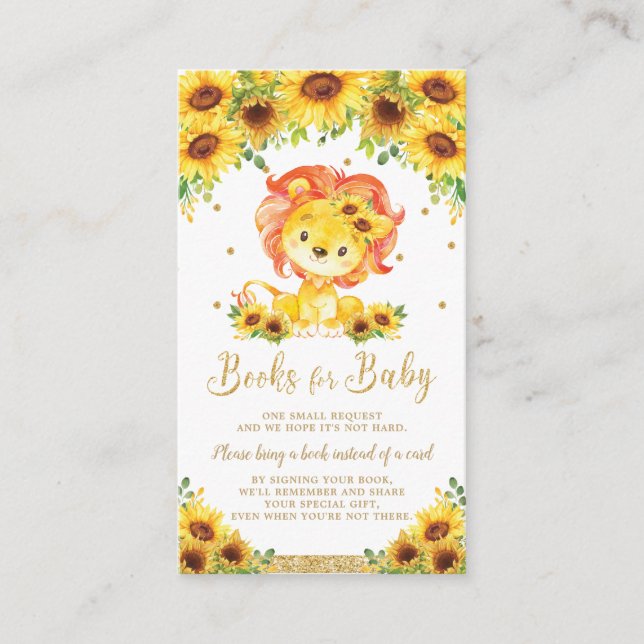 Lion Sunflower Baby Shower Bring a Book Enclosure Card (Front)