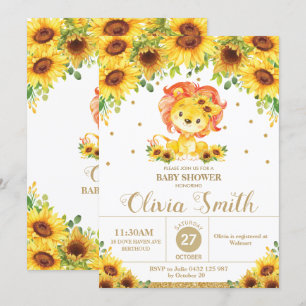 Lion Sunflower Floral Baby Shower Sprinkle Girl Invitation