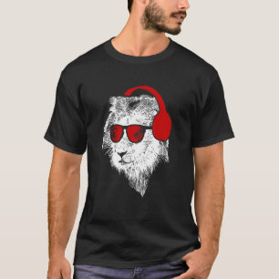 Lion sunglasses headphones party music lion fans l T-Shirt