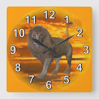 Lion Sunset Square Wall Clock