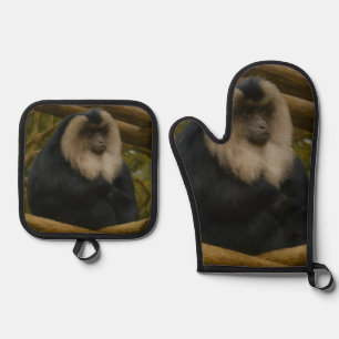 Lion-Tailed Macaque in Forest Sanctuary Oven Mitt & Pot Holder Set