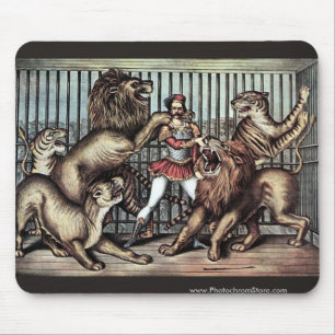 Lion Tamer In Cage With Lions Circus Poster Mouse Mat