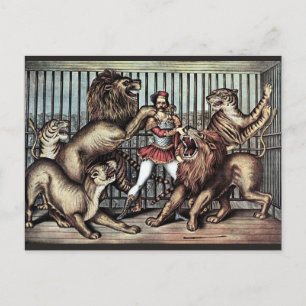 Lion Tamer In Cage With Lions Circus Poster Postcard