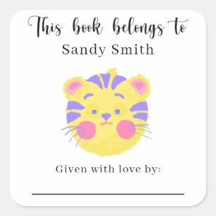 Lion - This book belongs to with message Square Sticker