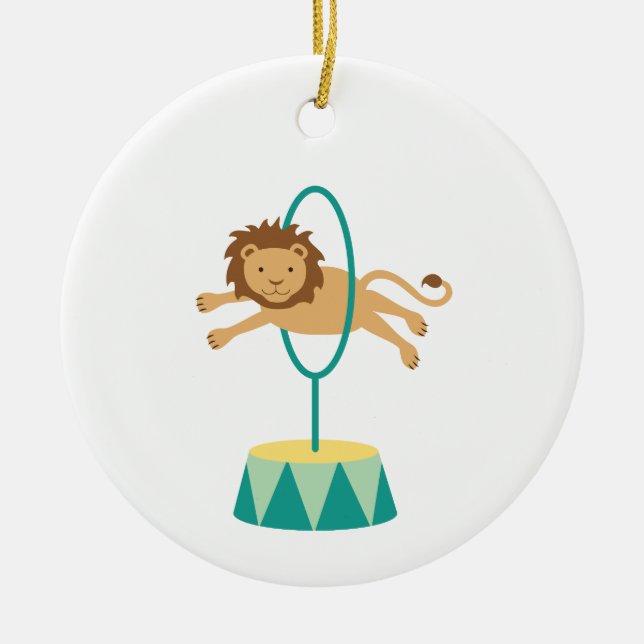 Lion Through Hoop Ceramic Tree Decoration (Front)