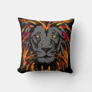 Lion Throw Pillow Orange Dark Lion Illustration