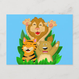 Lion Tiger and Bear Cartoon Postcard