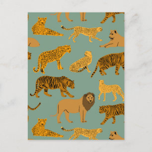 Lion, Tiger and Leopard Pattern  Postcard
