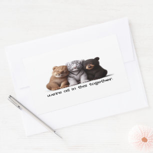 Lion, Tiger, & Bear Cubs Cuddling Best Friends Rectangular Sticker