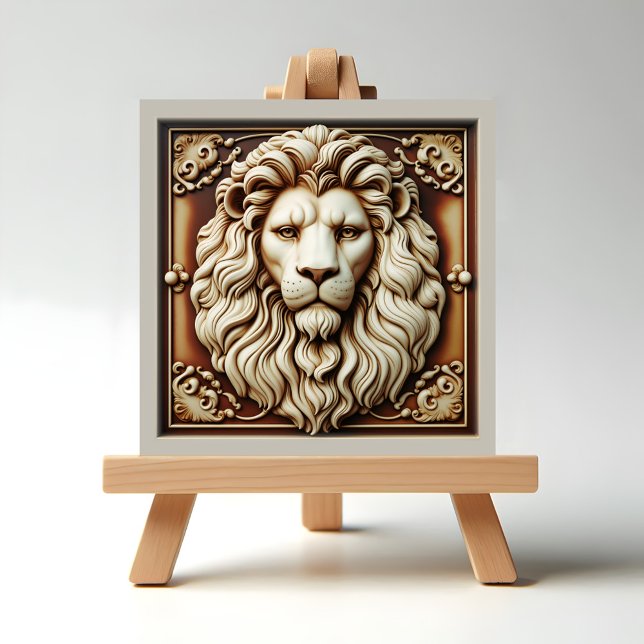 Lion Tile (Lion Ceramic tile on easel display)
