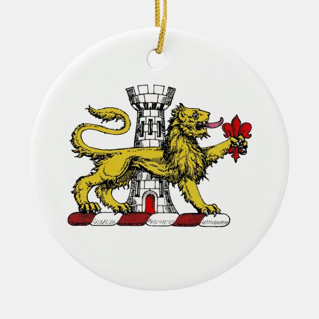 Lion Tower Fleur de Lis Crest Emblem C Ceramic Tree Decoration (Front)