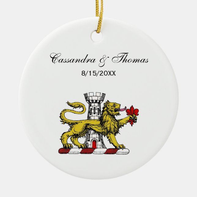 Lion Tower Fleur de Lis Crest Emblem C Ceramic Tree Decoration (Front)