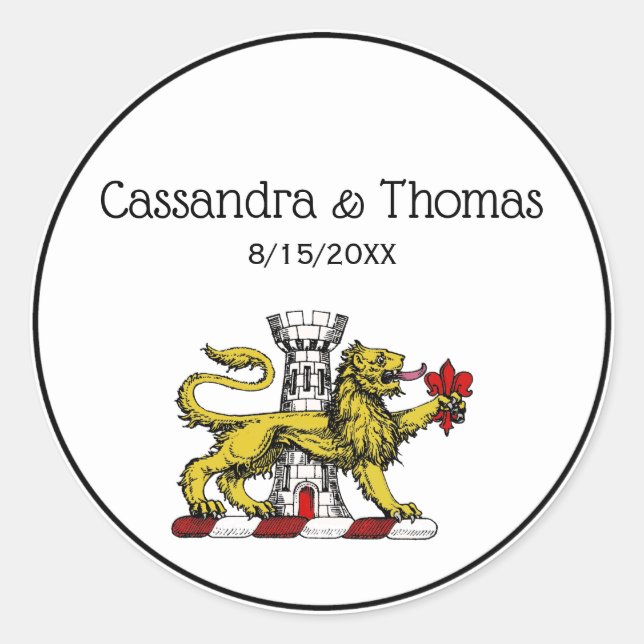 Lion Tower Fleur de Lis Crest Emblem C Classic Round Sticker (Front)