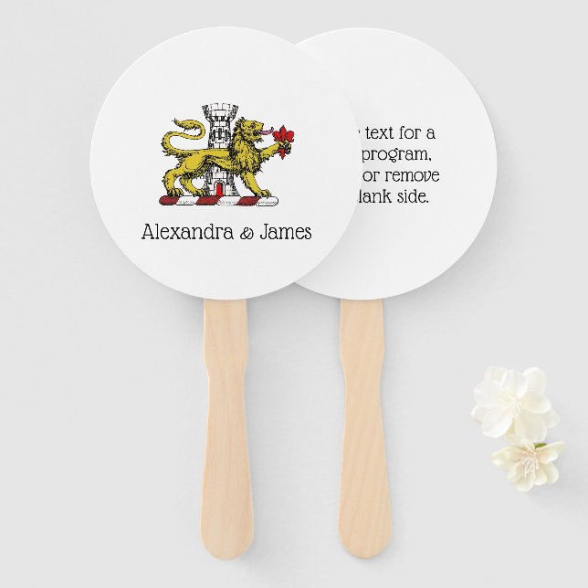 Lion Tower Fleur de Lis Crest Emblem C Hand Fan (Front and Back)