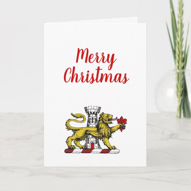Lion Tower Fleur de Lis Crest Emblem C Holiday Card (Front)