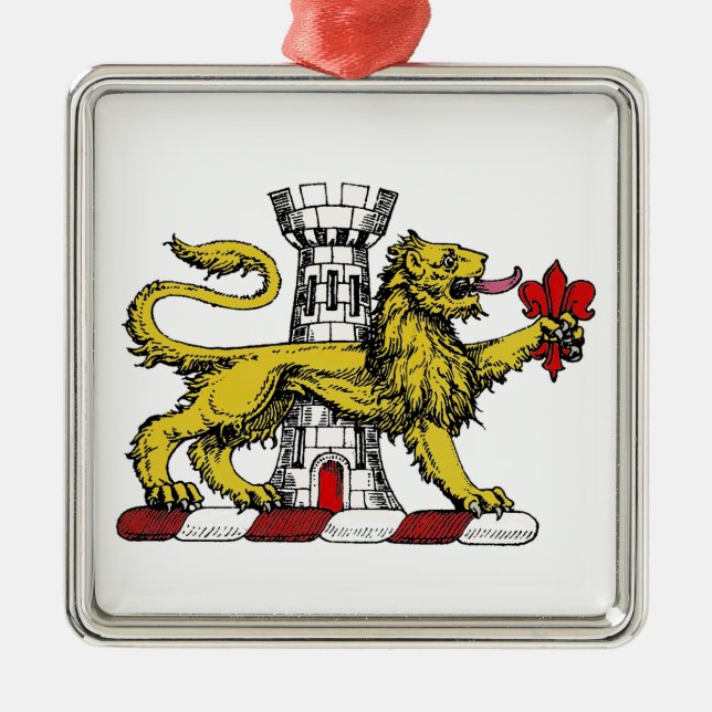Lion Tower Fleur de Lis Crest Emblem C Metal Tree Decoration (Front)