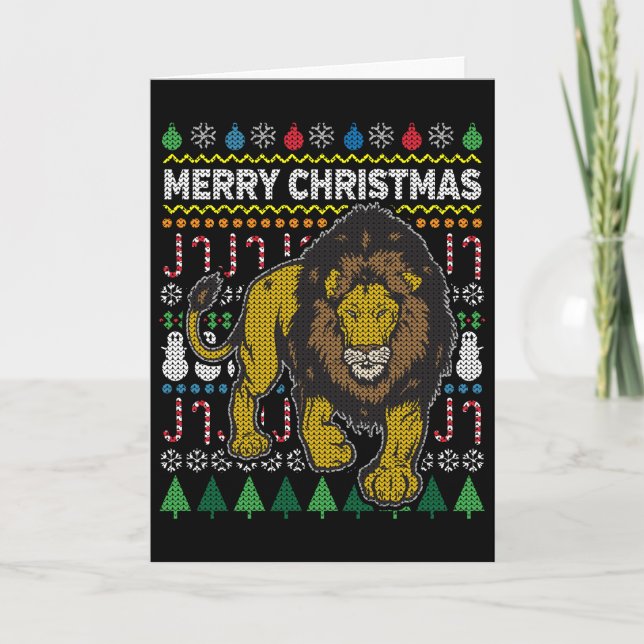 Lion Ugly Christmas Sweater Wildlife Series Holiday Card (Front)